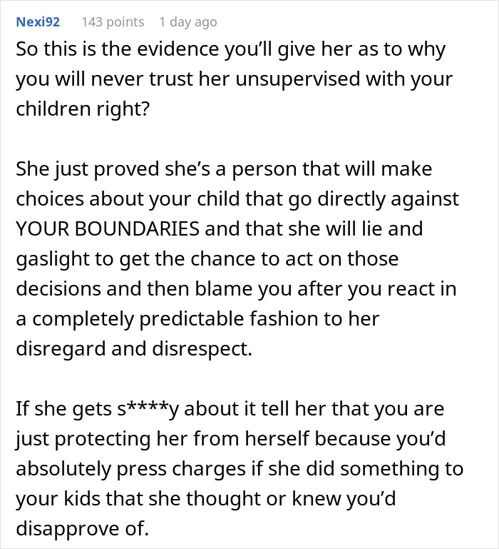 Text message screenshot discussing trust issues related to mom stealing daughter&rsquo;s pregnancy announcement and ignoring boundaries.