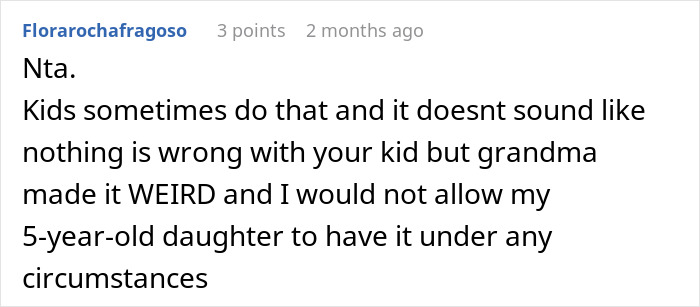 Reddit comment discussing a mom furious over MIL's weird gift to her pregnancy-obsessed 6-year-old child.