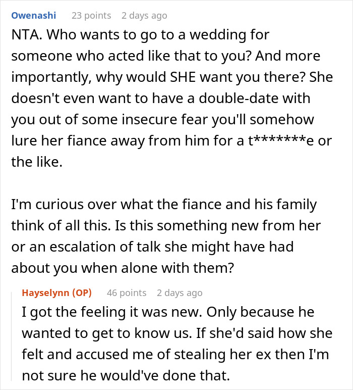 Text conversation discussing accusations of stealing an ex-fiancé during a sister’s engagement dinner conflict. Text conversation discussing accusations of stealing an ex-fiancé during a sister’s engagement dinner conflict.