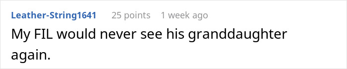 Comment reading My FIL would never see his granddaughter again, discussing FIL pointing finger at son-in-law over missing iPad.