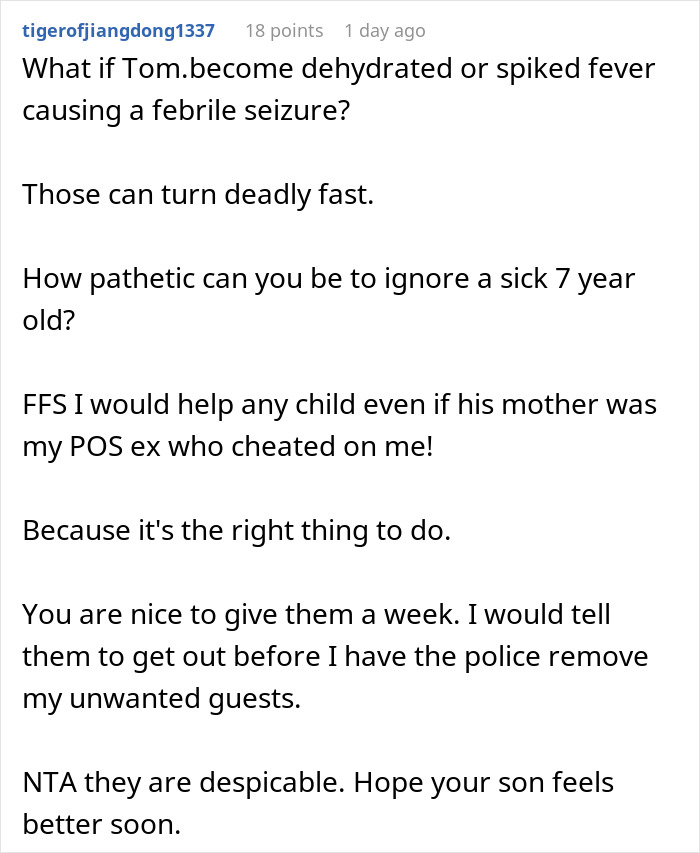 Comment discussing a mom blowing up at daughters and calling them pathetic for neglecting their sick half-brother.