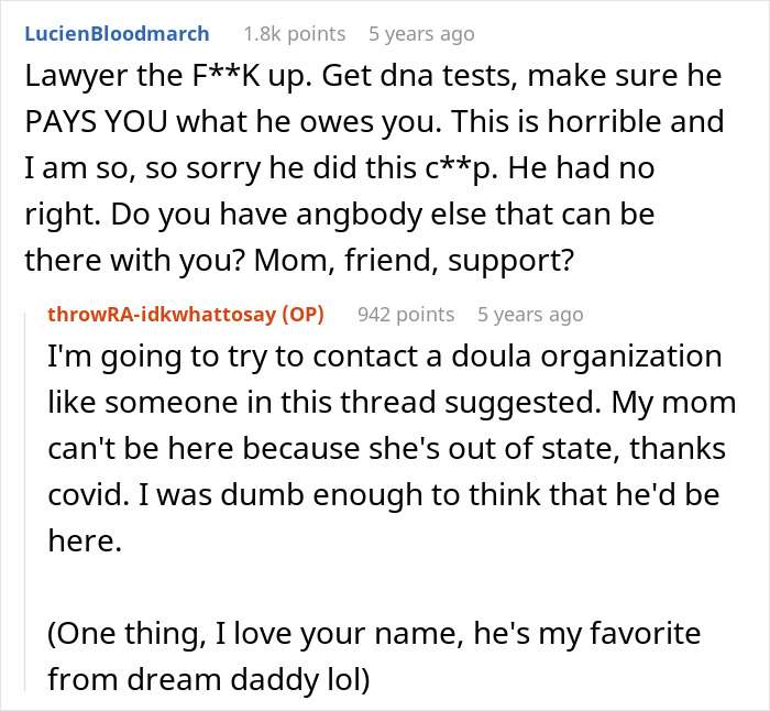 Reddit conversation showing a woman discovering her boyfriend&rsquo;s secret wife days before giving birth to his child.