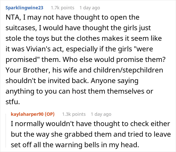 Screenshot of a discussion about demanding to check brother’s girlfriend’s bags before they leave the house. Screenshot of a discussion about demanding to check brother’s girlfriend’s bags before they leave the house.