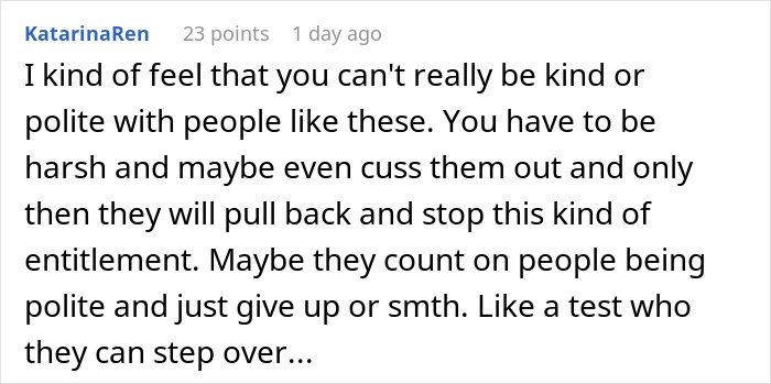 Comment about entitled lady parking in friendly neighbor's spot, highlighting entitlement and spreading rumors when confronted. Comment about entitled lady parking in friendly neighbor's spot, highlighting entitlement and spreading rumors when confronted.