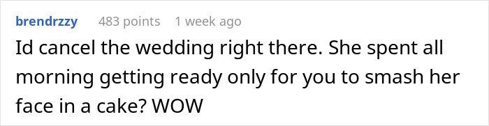 Comment about a groom smashes cake and hurts bride with a fork during wedding celebration. Comment about a groom smashes cake and hurts bride with a fork during wedding celebration.