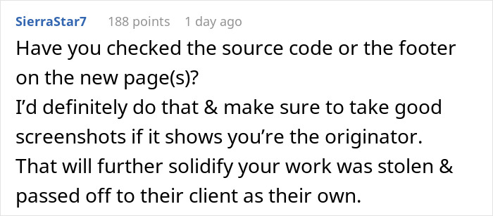 Comment about checking source code and footer to confirm origin and evidence of stolen work during an interview task realization. Comment about checking source code and footer to confirm origin and evidence of stolen work during an interview task realization.