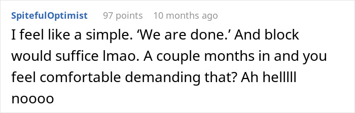Screenshot of a Reddit comment expressing frustration about a guy demanding dinner at 2AM and the girlfriend breaking up. Screenshot of a Reddit comment expressing frustration about a guy demanding dinner at 2AM and the girlfriend breaking up.