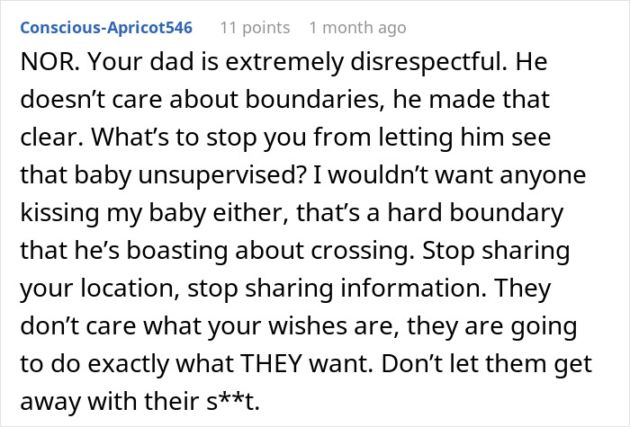 Comment expressing frustration over dad wanting a front-row seat to daughter's delivery despite her clear refusal.