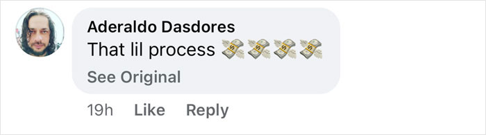 Commenter Aderaldo Dasdores reacting with money bag emojis under post about couple physically blocking cis woman from gym bathroom.