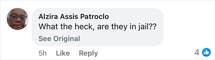 Comment from Alzira Assis Patroclo questioning if someone is in jail, shown in a Facebook-style social media format.
