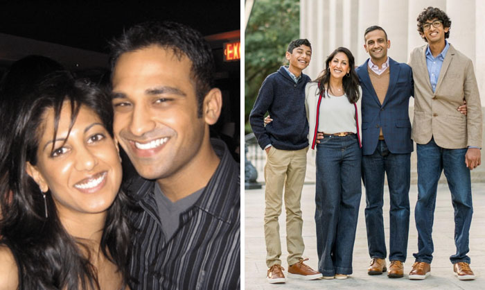 Side-by-side images showing how time changed people but not their love for each other over the years.