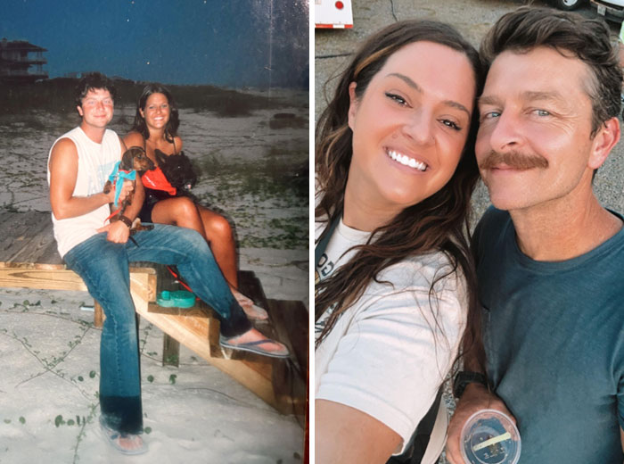 Couple showing the passage of time with happy smiles, illustrating how time changed people but not their love.