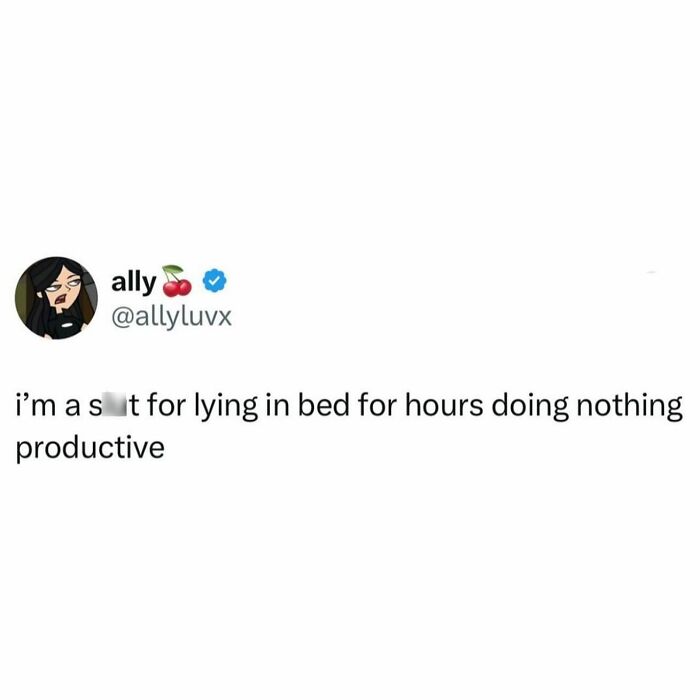 Tweet about lying in bed for hours doing nothing productive, showcasing women struggles in relatable memes.