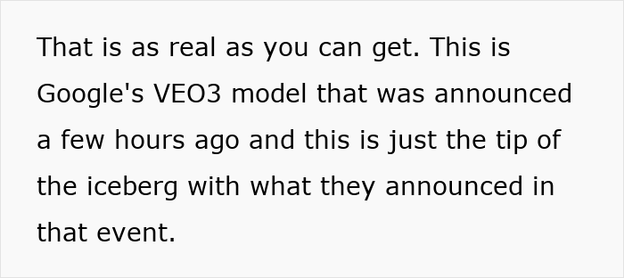 Text on white background describing Google's new AI video model called VEO3 announced recently.