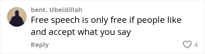 Comment on social media saying free speech is only free if people like and accept what you say, related to Pilates debate.