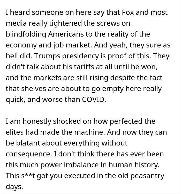 Text post discussing the job market reality with a mention of being escorted by security at a physical office.