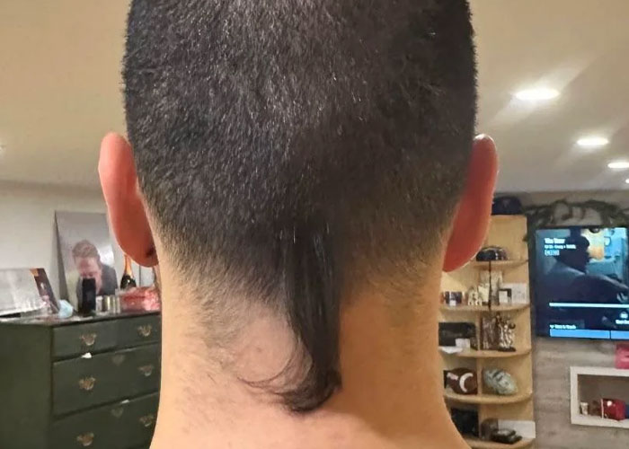Back view of a person with a unique mullet hairstyle, illustrating one of the dumbest fads participated in.