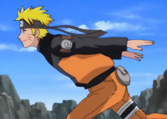 Anime character Naruto running outdoors with headband and orange outfit, illustrating a dumbest fad participation scene.