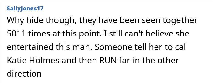 Comment from Sallyjones17 expressing disbelief about Ana De Armas hiding while seen with Tom Cruise multiple times. Comment from Sallyjones17 expressing disbelief about Ana De Armas hiding while seen with Tom Cruise multiple times.