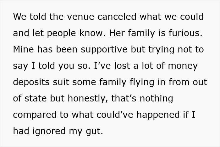 Text excerpt about bride-to-be shutting down prenup after secret credit card debt revealed, family reactions included.