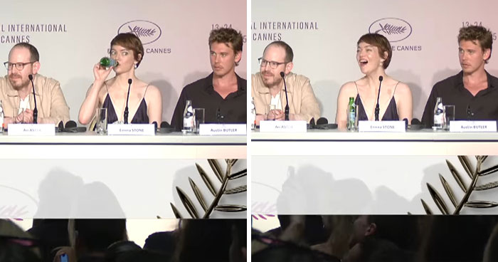 Emma Stone at Cannes press conference responding to a reporter who called her by her real name.
