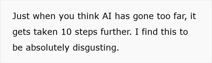 Text expressing concern about AI in job interviews, stating it has gone too far and is absolutely disgusting.