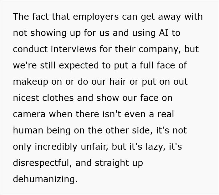 Text about employers using AI to conduct job interviews causing concerns among applicants and online communities.