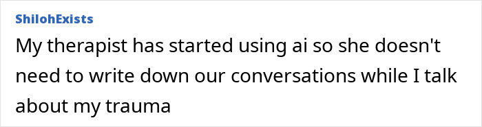 User post about therapist using AI, highlighting concerns about companies using AI in job interviews and online reactions.