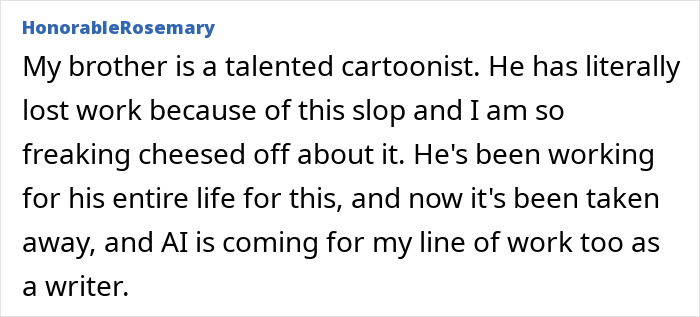 User comment expressing frustration over AI impacting jobs, with concern about companies using AI for job interviews.