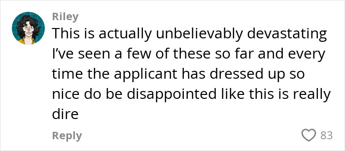 User comment expressing disappointment about AI job interviews as applicants dress nicely but face negative outcomes.