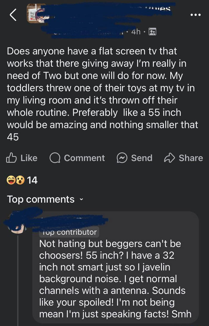 Parent exposed online for entitled TV request after toddlers damaged their screen in viral social media post.