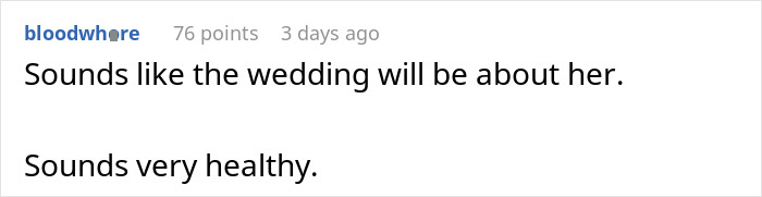 Comment about a woman&rsquo;s wedding revenge sparking controversy shared on an online forum thread.
