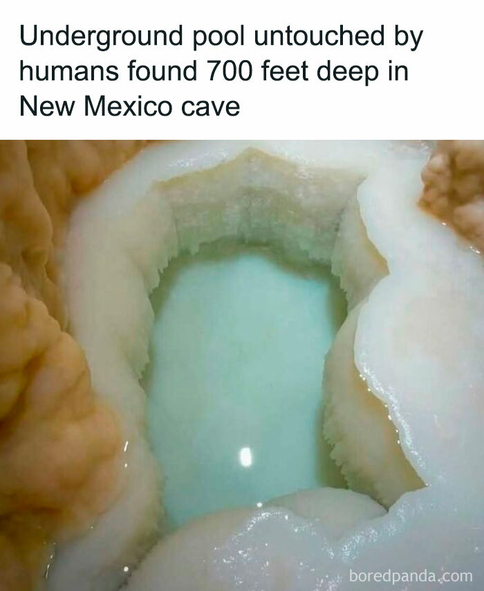 Underground pool inside a New Mexico cave showcasing unique natural formations and untouched mineral waters.