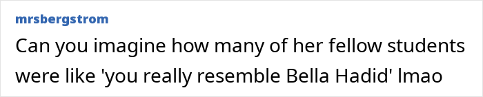 Comment text discussing resemblance to Bella Hadid, mentioning Gigi and Bella Hadid’s secret sister from father’s past. Comment text discussing resemblance to Bella Hadid, mentioning Gigi and Bella Hadid’s secret sister from father’s past.