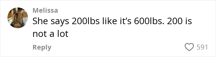 Comment on social media discussing weight and Pilates, with username Melissa and a cat profile picture.