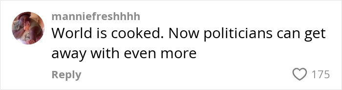 Comment on TikTok showing concern about politics, related to Google creating AI models making realistic videos.