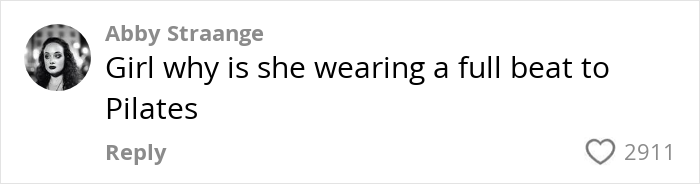 Comment screenshot showing a user questioning why a woman is wearing a full beat to Pilates, related to Pilates for people over 200 lbs.