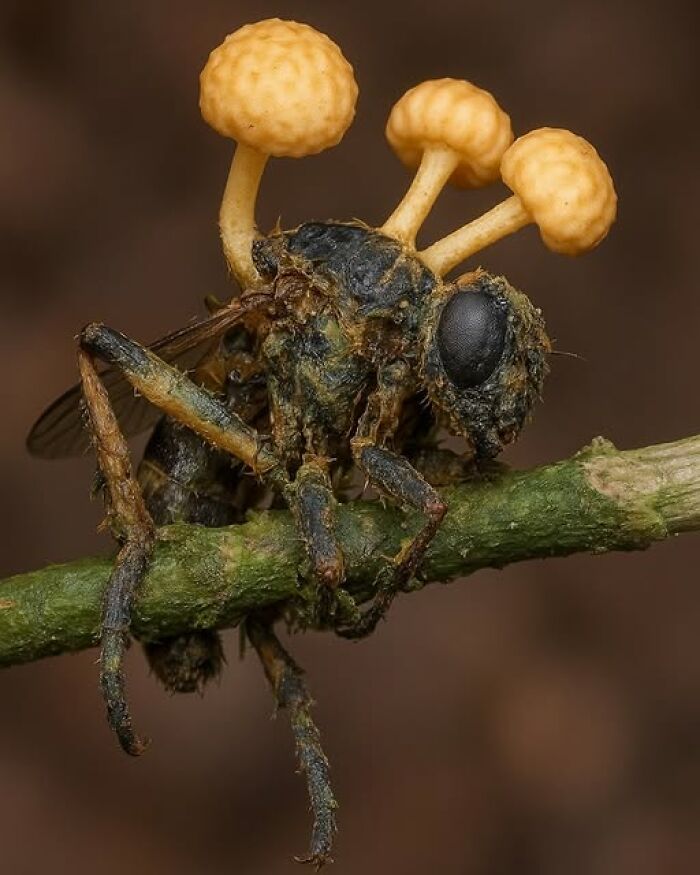 Close-up of an insect with fungi growing on its body, showcasing nature’s breathtaking beauty and intricate details.
