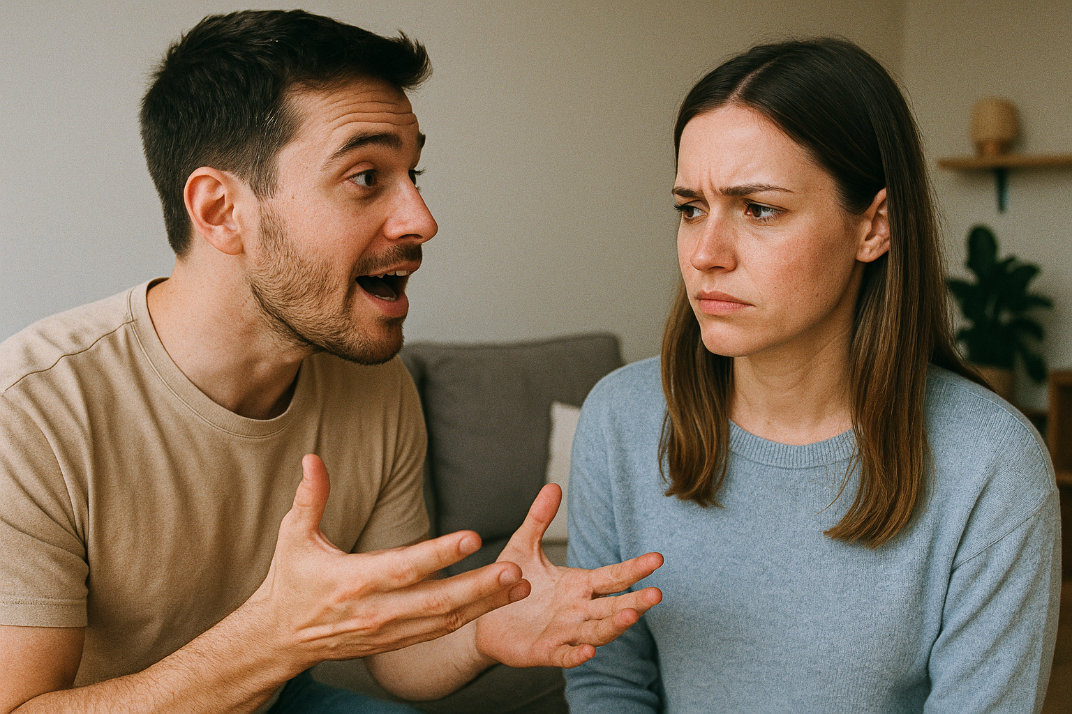 Man explaining with concern while woman listens with worried expression representing heartbreaking cancer diagnosis discussion