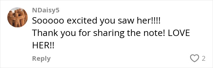 Comment expressing excitement about Meghan Markle's note to flight attendant going viral and appreciation for sharing it.
