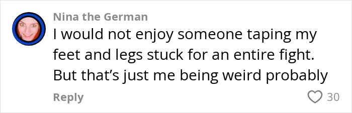 Comment from user Nina the German expressing discomfort with taping baby&rsquo;s shoes to seat back during flight.