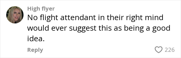 Comment from user High flyer expressing disbelief that any flight attendant would suggest sticking baby's shoes to the seat back.