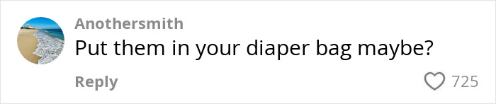 Comment on social media post recommending sticking baby's shoes to seat back during flight, sparking horror among people.