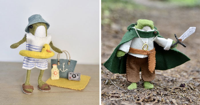 My Handmade Felt Frog Doll And His Extensive Wardrobe Of Wholesome Outfits (37 Pics)