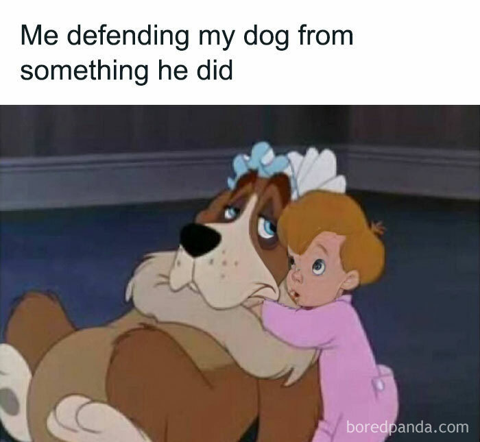 Cartoon meme showing a child defending a dog, reflecting humor popular on Instagram pages for the millennial mind.