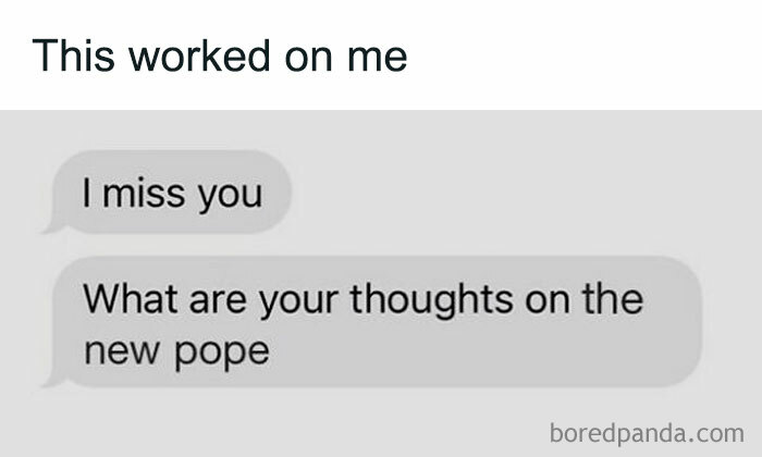 Text message conversation asking for thoughts on the new pope, featured among serotonin boost Instagram pics.