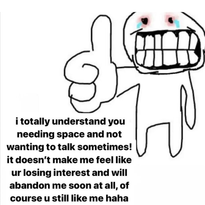 Simple cartoon character giving thumbs up with tears, expressing understanding and comfort, boosting daily serotonin.