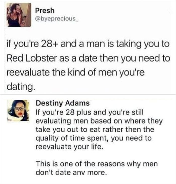 Screenshot of women being called out online for their opinions on dating and men, showcasing a witty social media exchange.