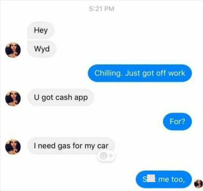 Text message exchange showing a woman asking for money via Cash App, a screenshot of women being called out for being jerks online.