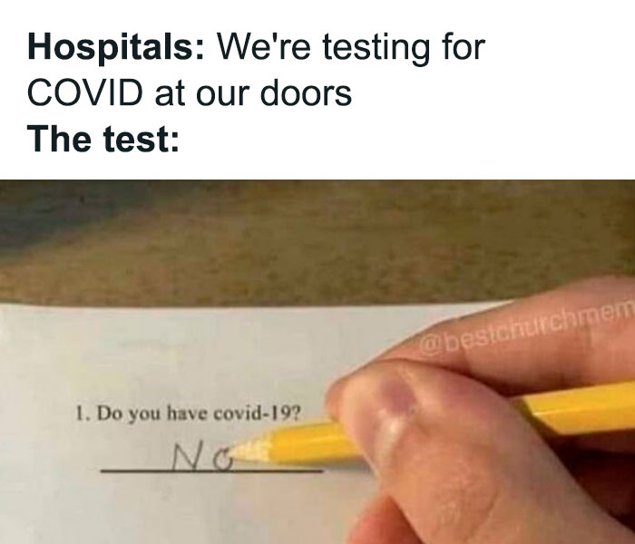 Hospital COVID testing meme showing a humorous written test, reflecting medical school memes future doctors might feel.